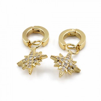 Altın Renk Yıldız Figürlü Taşlı Halka Sallantılı Küpe