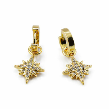 Altın Renk Yıldız Figürlü Taşlı Halka Sallantılı Küpe