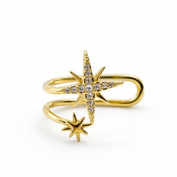 Altın Renk Yıldız Taşlı Ear Cuff Deliksiz Kıkırdak Küpe 1 Adet