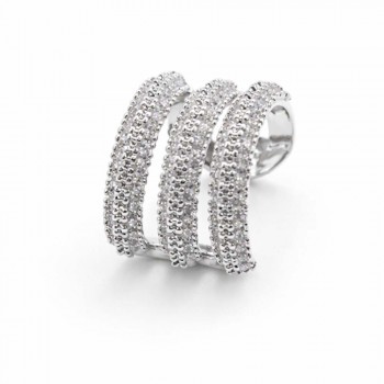 Gümüş Renk Çoklu Sıra Taşlı Ear Cuff Deliksiz Kıkırdak Küpe 1 Adet