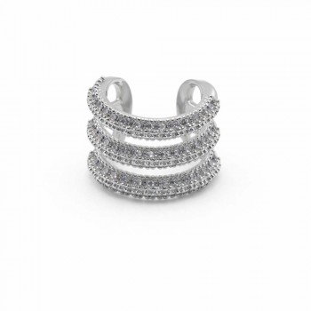 Gümüş Renk Çoklu Sıra Taşlı Ear Cuff Deliksiz Kıkırdak Küpe 1 Adet