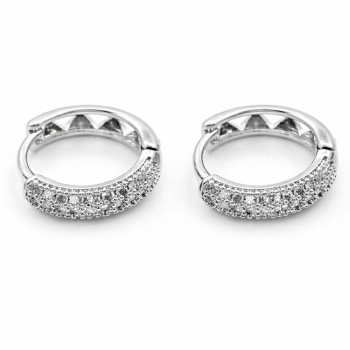 Gümüş Renk Taşlı Halka Küpe | Işıltılı Yarım Pavé Kadın Küpe 3lü Set