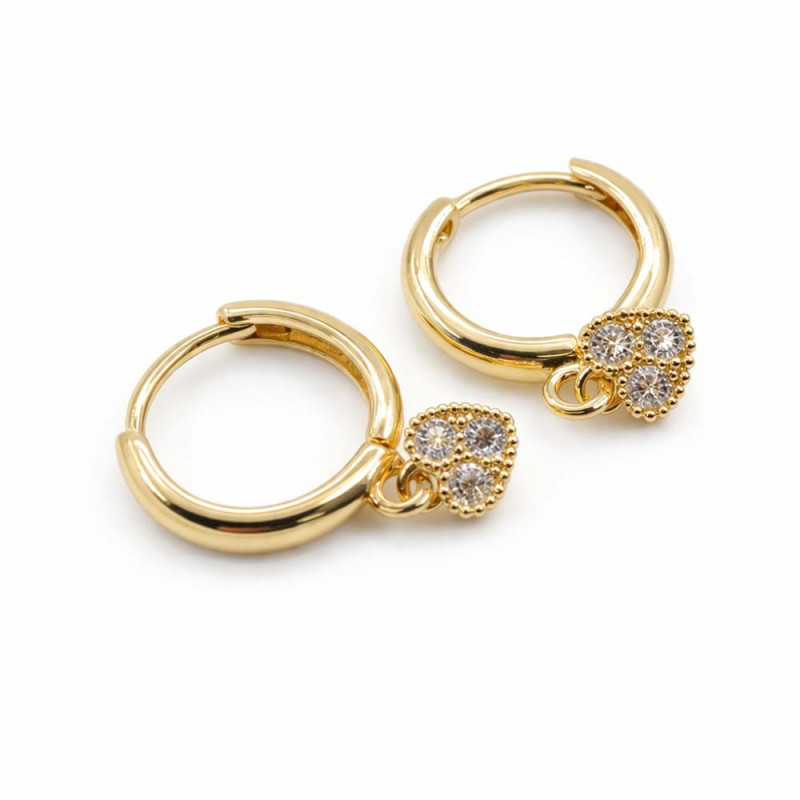 Altın Renk Taşlı Kalp Detaylı Halka Küpe | Zarif Kadın Küpe