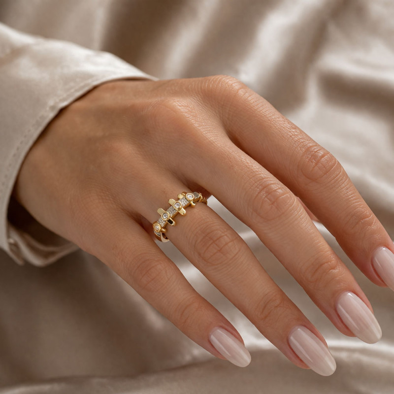 Altın Renk Taş Detaylı Ayarlanabilir Yüzük