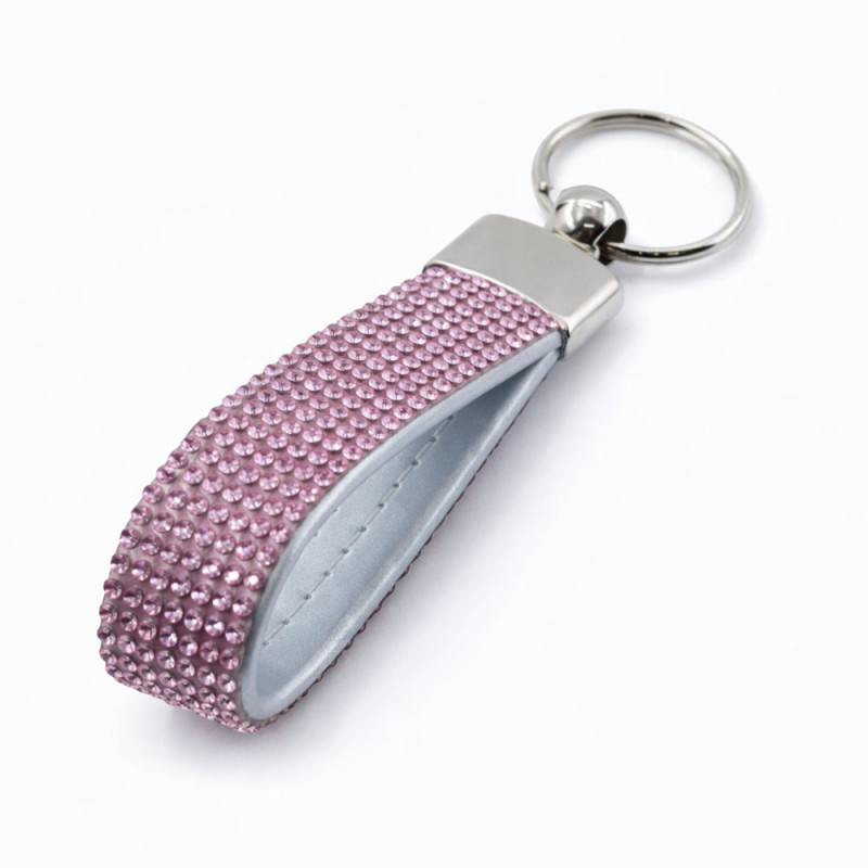 Pembe Taşlı Deri Anahtarlık – Kristal Detaylı Premium Anahtarlık