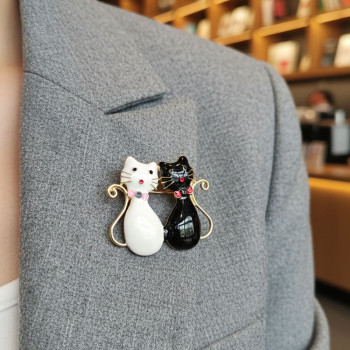 Sevimli İkili Kedi Broş
