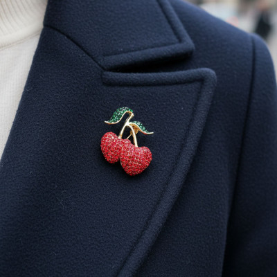 Kırmızı Taşlı Kiraz Broş
