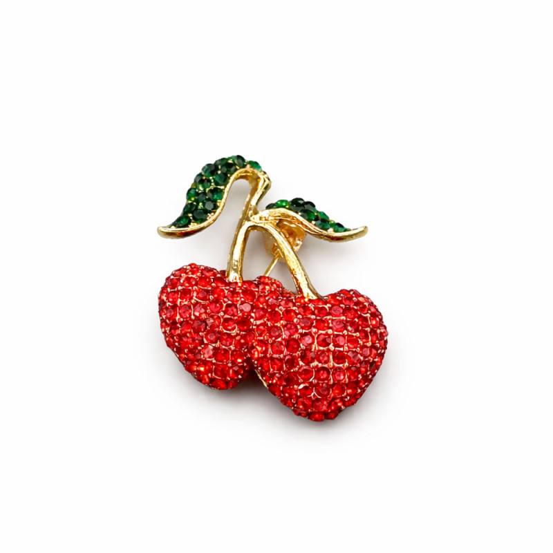 Kırmızı Taşlı Kiraz Broş