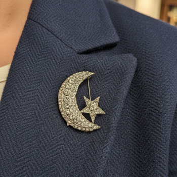 Taşlı Ay ve Yıldız Figürlü Broş