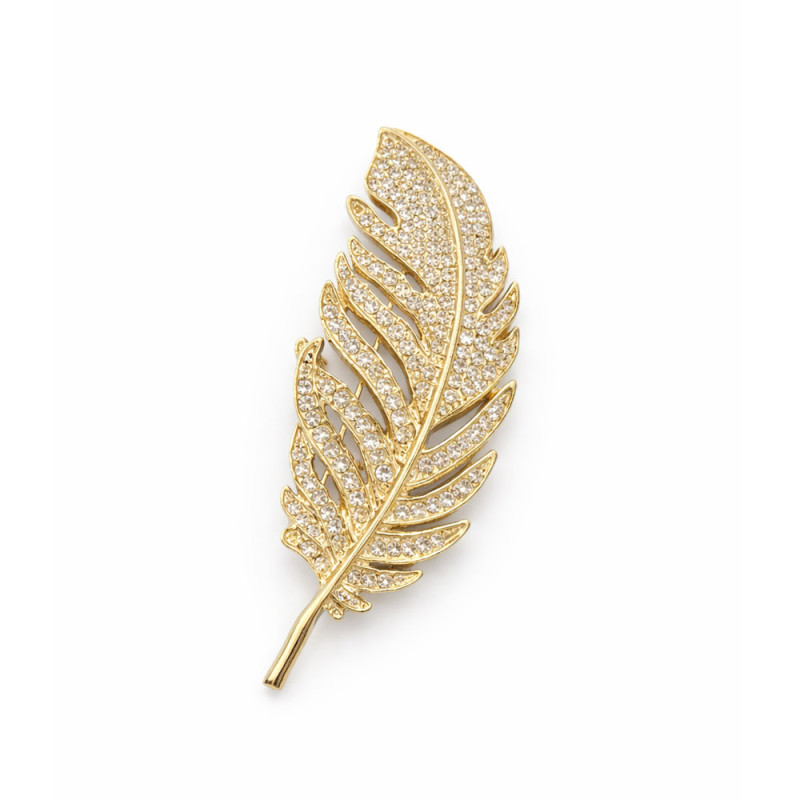 Altın Renk Taşlı Tüy Figürlü Broş