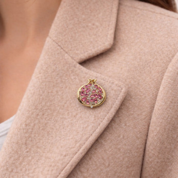 Kırmızı Kristal Detaylı Nar Figürlü Taşlı Broş