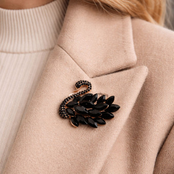 Siyah Kuğu Broş Kristal Taşlı Şık ve Asil Tasarım