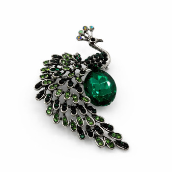 Zümrüt Taşlı Tavus Kuşu Broş