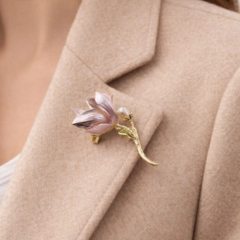 Lila Manolya Broş İnci Detaylı Zarif Çiçek Tasarım