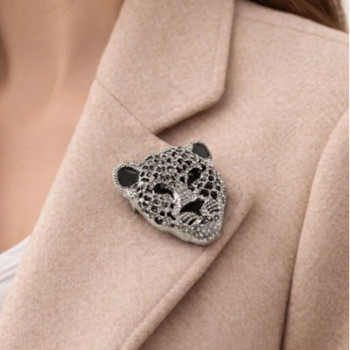 Siyah Beyaz Leopar Broş Taş Detaylı Şık Figür