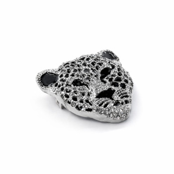 Siyah Beyaz Leopar Broş Taş Detaylı Şık Figür