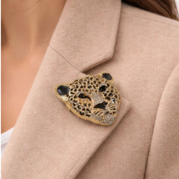 Altın Renk Leopar Broş Taşlı Lüks Tasarım