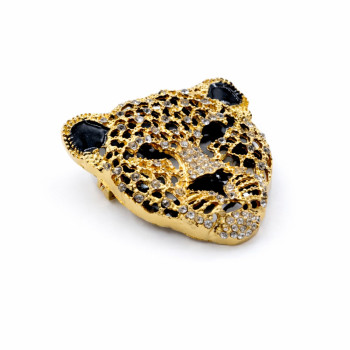 Altın Renk Leopar Broş Taşlı Lüks Tasarım
